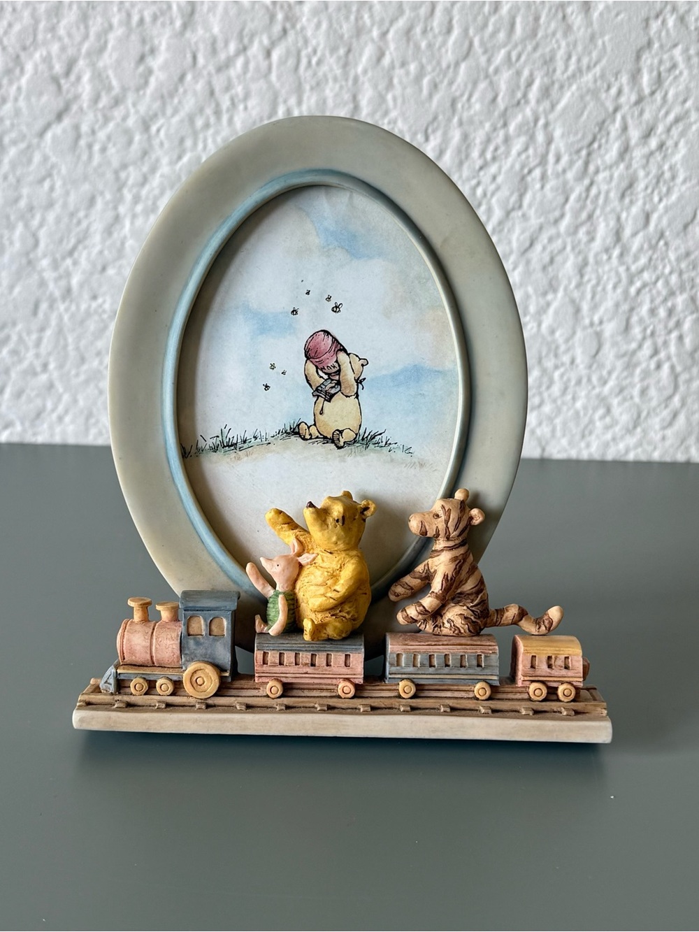 Vintage Disney Charpente Winnie the Pooh Tigger Piglet Train Oval Picture Frame